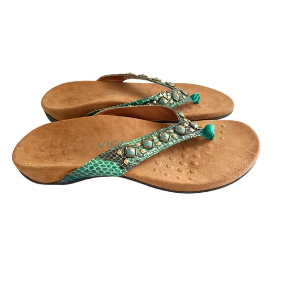 Vionic Floriana Women's Thongs Turquoise Snake Print Beaded Sandals Size 6 - Picture 1 of 6